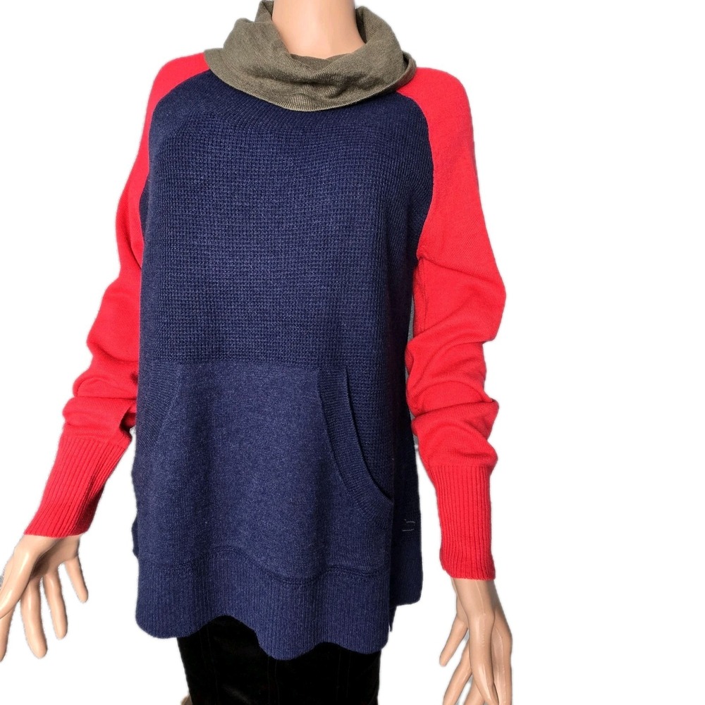 Woolrich Merino‎ Wool Blend Colorblock Cowl Neck Sweater - Navy/Red/Olive - M